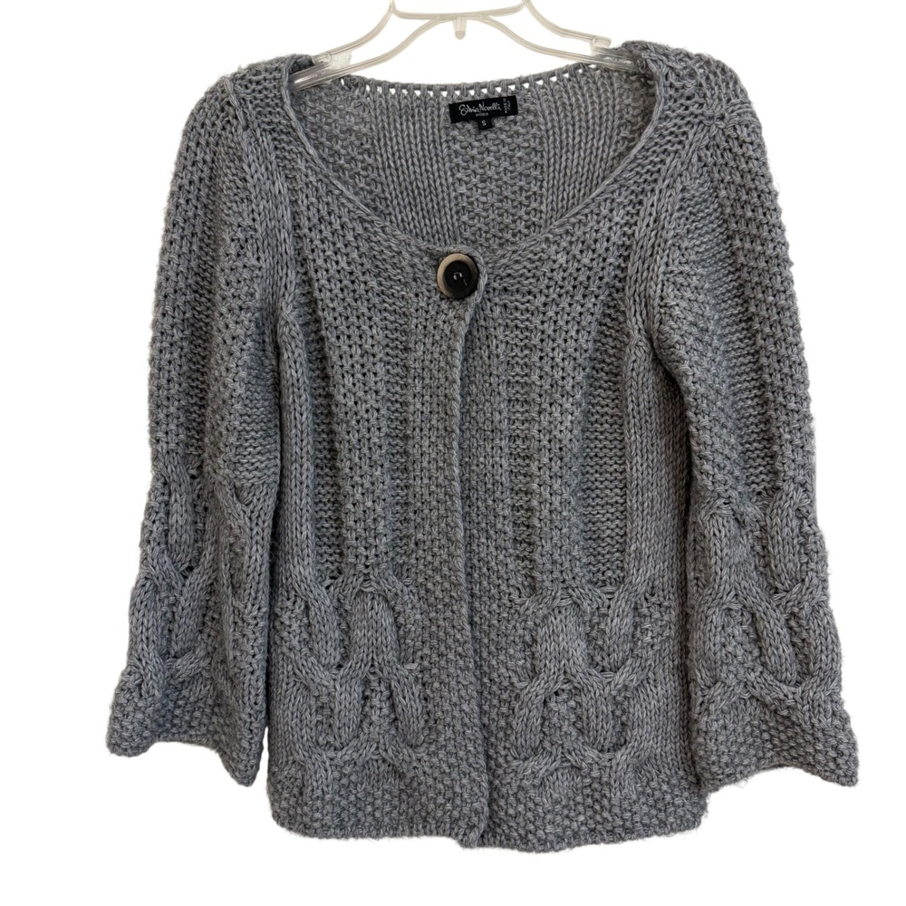 Silvia Novelli Noba Grey Alpaca Wool Blend Chunky Cable Knit Cardigan Italy S